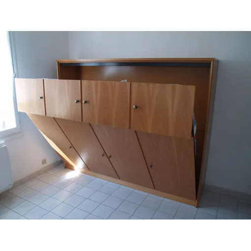 Armoire lit escamotable 140 190 transversal avec sommier et matelas Bon état reconditionné disponible sur Rakuten