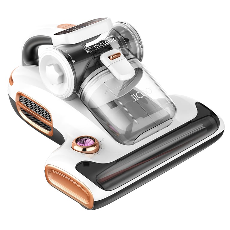 Aspirateur pour matelas JIGOO T600 blanc, fiche EU, design double réservoir, élimination des acariens à 99,99 %, avec système anti-acariens aromatique - Bon état Bon état reconditionné disponible sur Pixmania
