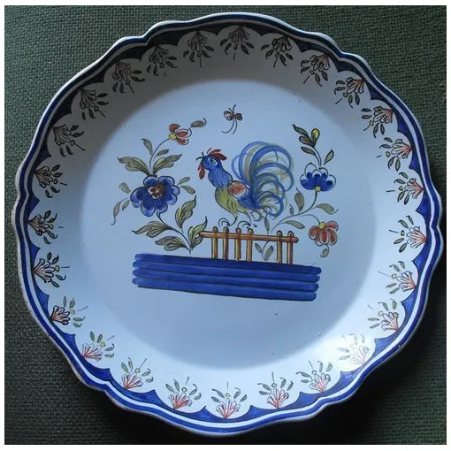 Assiette Faïence Motif Coq - Décor Rouen Fait Main occasion reconditionné disponible sur Rakuten