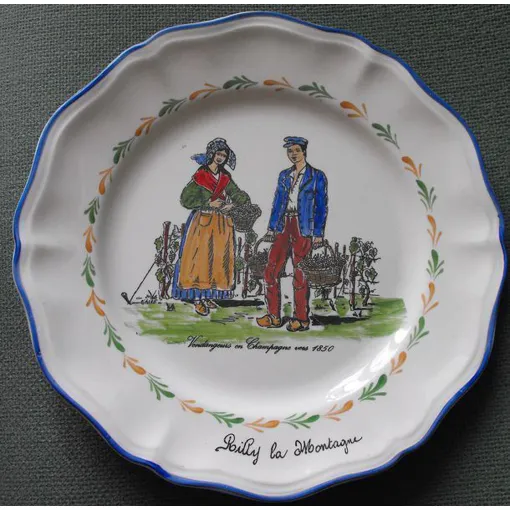 Assiette Faïence "Vendangeurs En Champagne Vers 1850" Signée Giberot - Sarreguemines occasion reconditionné disponible sur Rakuten