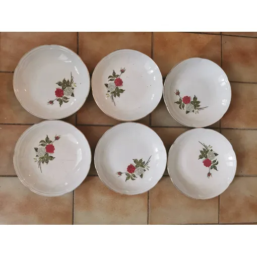 Assiettes Creuses Vintage En Faïence Fine Blanche Avec Un Décor De Roses, Modèle "Rosemay" Moulin Des Loups Orchies France occasion reconditionné disponible sur Rakuten