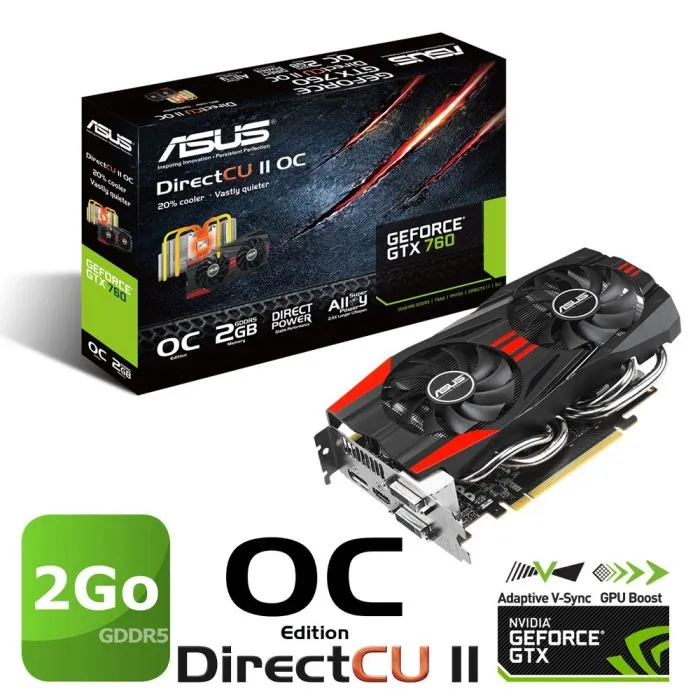 Asus GTX760 2Go GDDR5 OC DirectCU2 Reconditionné - 59,00 € Asus GTX760 2Go GDDR5 OC DirectCU2 Reconditionné Asus reconditionné disponible sur Cdiscount Seconde Vie