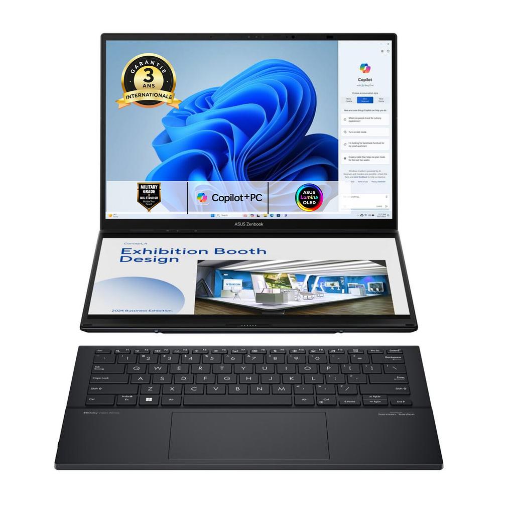 Asus ZenBook Duo 14 OLED (UX8406CA) 14" Core Ultra 9 2.9 GHz - SSD 2 TB - 32 Go - Intel Arc Graphics QWERTY - Arabe Reconditionné Asus reconditionné disponible sur Backmarket