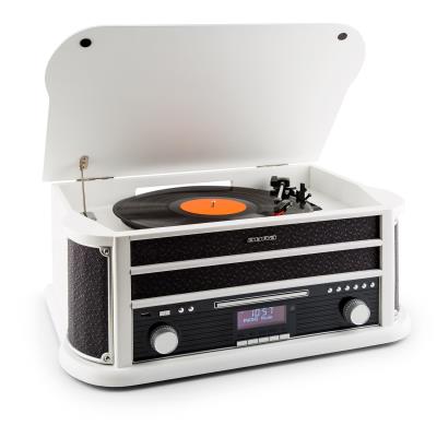 auna Belle Epoque 1908 DAB Chaîne stéréo Rétro Platine vinyle DAB+ Bluetooth FM USB CD MP3 blanc État correct reconditionné disponible sur Fnac
