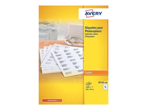Avery DP165 - Papier - adhésif permanent - blanc - 35 x 105 mm 1600 étiquette(s) (100 feuille(s) x 16 étiquettes État correct Avery reconditionné disponible sur Fnac