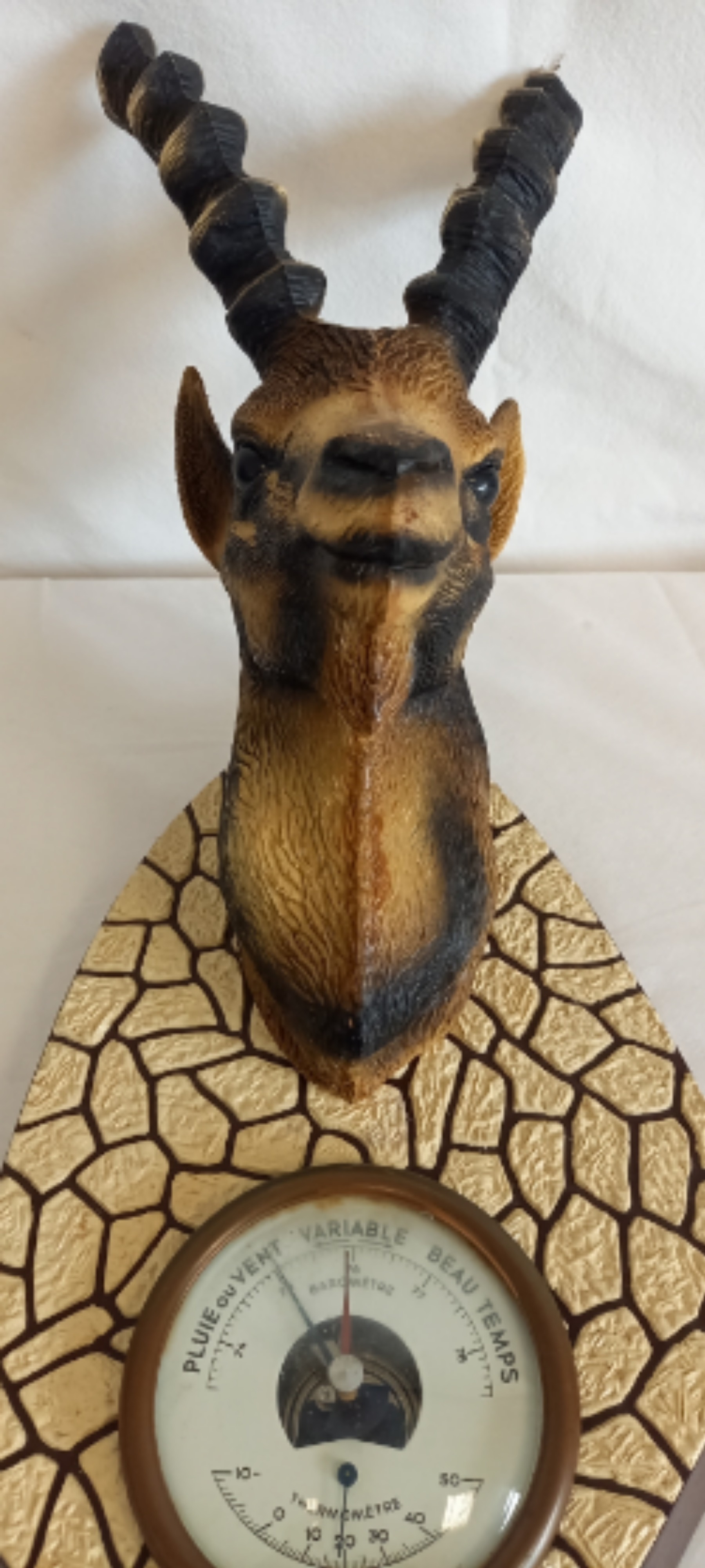 Voir photo 4 de Baromètre tête de Cerf vintage en plastique trophée chasse Kitsch 1960 Baromètre tête de Cerf vintage en plastique trophée chasse Kitsch 1960 Bon état reconditionné photo 4
