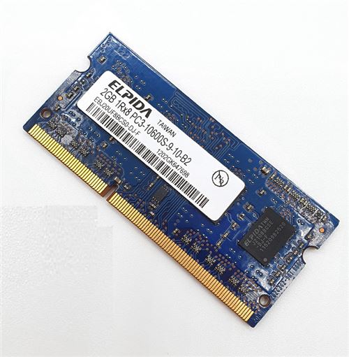 Barrette Mémoire 2Go RAM DDR3 Elpida EBJ20UF8BCS0-DJ-F SO-DIMM PC3-10600S 1Rx8 État correct N/A reconditionné disponible sur Fnac