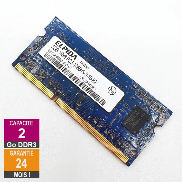 Acheter Barrette Mémoire 2Go RAM DDR3 Elpida EBJ20UF8BCS0-DJ-F SO-DIMM PC3-10600S 1Rx8 refurbished - 14,69 € Barrette Mémoire 2Go RAM DDR3 Elpida EBJ20UF8BCS0-DJ-F SO-DIMM PC3-10600S 1Rx8 refurbished reconditionné disponible sur Cdiscount Seconde Vie