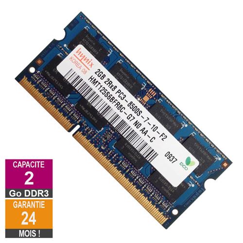 Barrette Mémoire 2Go RAM DDR3 Hynix HMT125S6BFR8C-G7 SO-DIMM PC3-8500 1066MHz 2Rx8 État correct - 14,69 € Barrette Mémoire 2Go RAM DDR3 Hynix HMT125S6BFR8C-G7 SO-DIMM PC3-8500 1066MHz 2Rx8 État correct reconditionné disponible sur Fnac