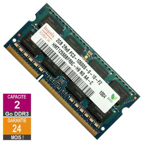 Barrette Mémoire 2Go RAM DDR3 Hynix HMT125S6BFR8C-H9 SO-DIMM PC3-10600 1333MHz 2Rx8 État correct - 14,69 € Barrette Mémoire 2Go RAM DDR3 Hynix HMT125S6BFR8C-H9 SO-DIMM PC3-10600 1333MHz 2Rx8 État correct SK Hynix reconditionné disponible sur Fnac