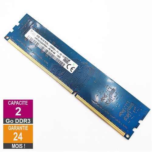 Barrette Mémoire 2Go RAM DDR3 Hynix HMT425U6AFR6A-PB DIMM PC3L-12800U 1Rx16 État correct - 14,69 € Barrette Mémoire 2Go RAM DDR3 Hynix HMT425U6AFR6A-PB DIMM PC3L-12800U 1Rx16 État correct SK Hynix reconditionné disponible sur Fnac