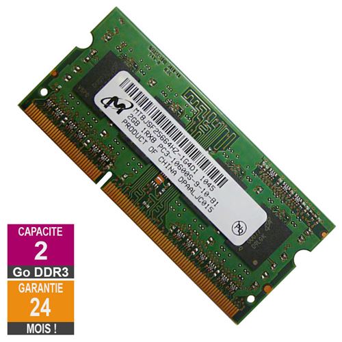 Barrette Mémoire 2Go RAM DDR3 Micron MT8JSF25664HZ-1G4D1 SO-DIMM PC3-10600 1333MHz 1Rx8 État correct Micron reconditionné disponible sur Fnac