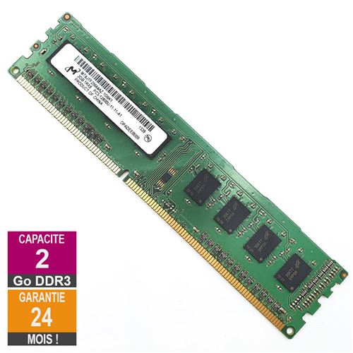Barrette Mémoire 2Go RAM DDR3 Micron MT8JTF25664AZ-1G6K1 DIMM PC3-12800U 1Rx8 État correct reconditionné disponible sur Fnac