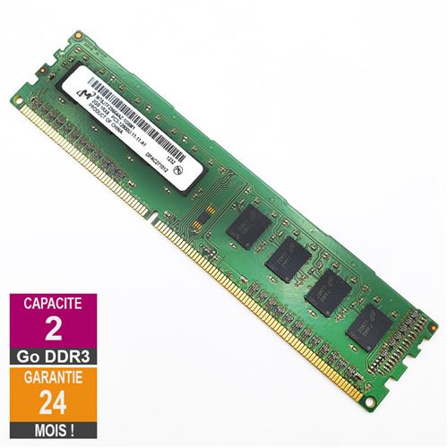 Barrette Mémoire 2Go RAM DDR3 Micron MT8JTF25664AZ-1G6M1 DIMM PC3-12800U 1Rx8 État correct Micron reconditionné disponible sur Fnac