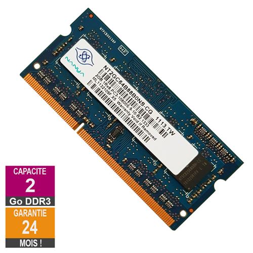 Acheter Barrette Mémoire 2Go RAM DDR3 Nanya NT2GC64B88B0NS-CG SO-DIMM PC3-10600 1333MHz 1Rx8 État correct - 14,69 € Barrette Mémoire 2Go RAM DDR3 Nanya NT2GC64B88B0NS-CG SO-DIMM PC3-10600 1333MHz 1Rx8 État correct Nanya Technology Corporation reconditionné disponible sur Fnac