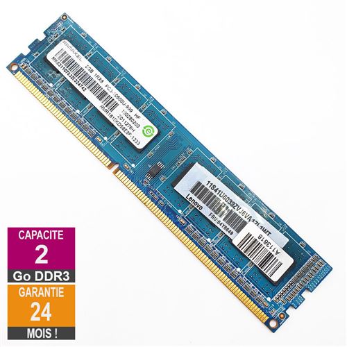 Barrette Mémoire 2Go RAM DDR3 Ramaxel RMR1810KD58E8F DIMM PC3-10600U 1Rx8 État correct reconditionné disponible sur Fnac