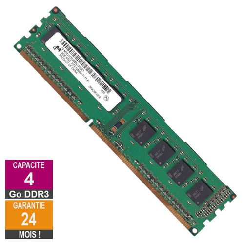 Barrette Mémoire 4Go RAM DDR3 Micron MT8JTF51264AZ-1G6E1 DIMM PC3-12800U État correct Micron reconditionné disponible sur Fnac