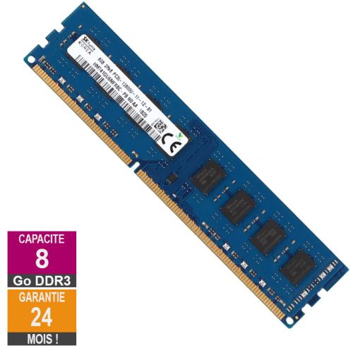 Barrette Mémoire 8Go RAM DDR3 Hynix HMT41GU6MFR8C-PB DIMM PC3-12800U État correct SK Hynix reconditionné disponible sur Fnac