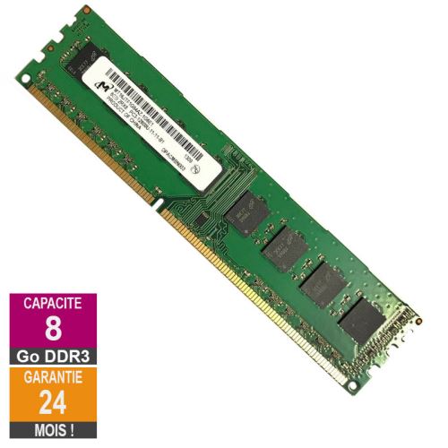 Barrette Mémoire 8Go RAM DDR3 Micron MT16JTF1G64AZ-1G6E1 DIMM PC3-12800U État correct Micron reconditionné disponible sur Fnac
