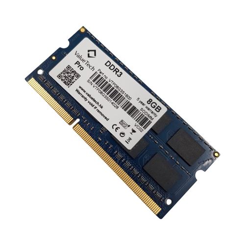 Barrette Mémoire 8Go RAM DDR3 ValueTech Pro VTP08G3S1600 SO-DIMM PC3-12800 2Rx8 État correct N/A reconditionné disponible sur Fnac