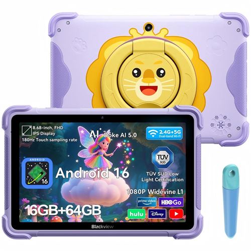 Blackview Link 1 Kids Tablette Tactile, Tablette enfants Android 16 , 12 Go + 64 Go, 8.68" , Affichage HD +, 5MP + 8MP, Google Kids Space & Parental Control, Violet État correct N/A reconditionné disponible sur Fnac