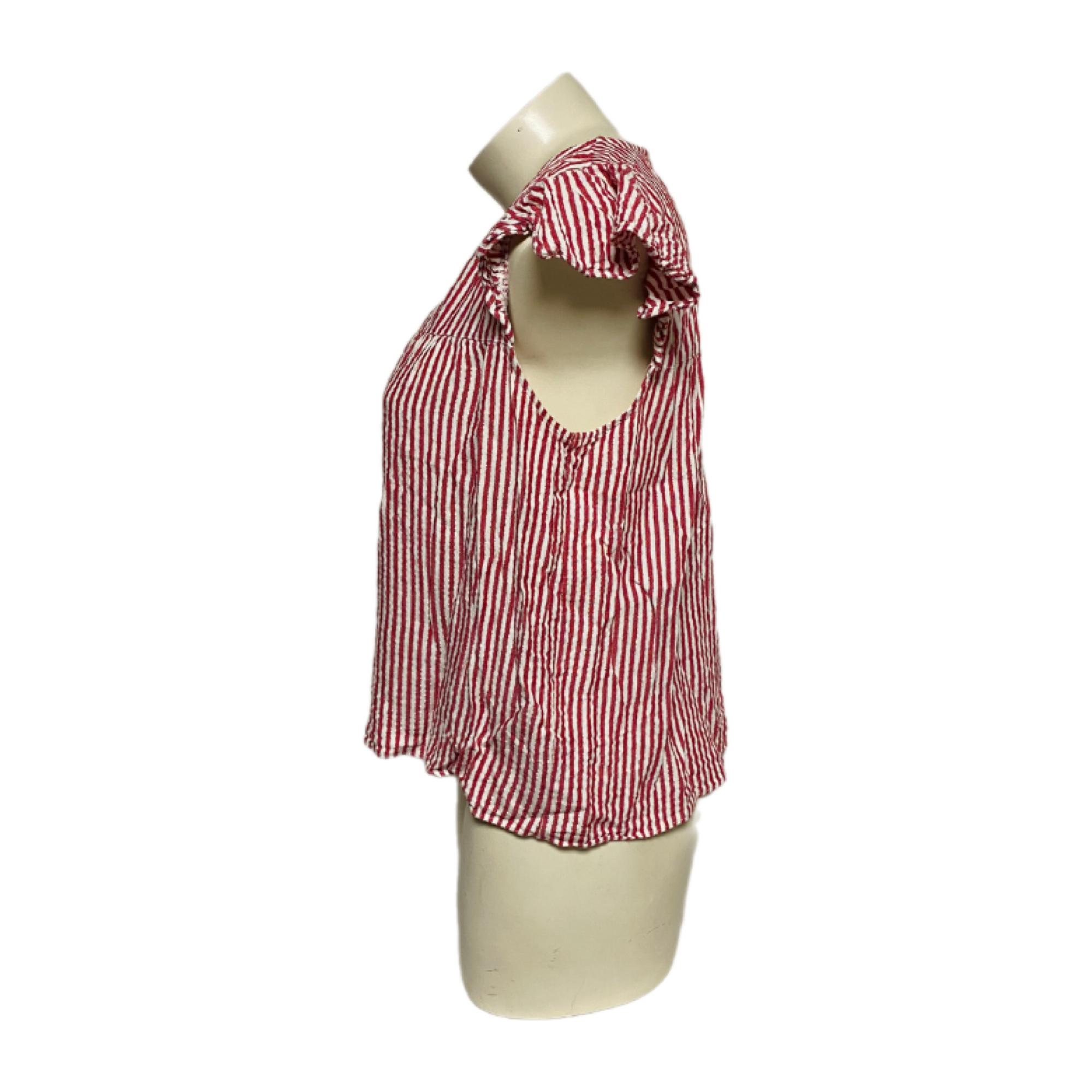 Voir photo 2 de Blouse rayée rouge et blanche à manches volantées - Naf Naf - 42 Blouse rayée rouge et blanche à manches volantées - Naf Naf - 42 Très bon état reconditionné photo 2