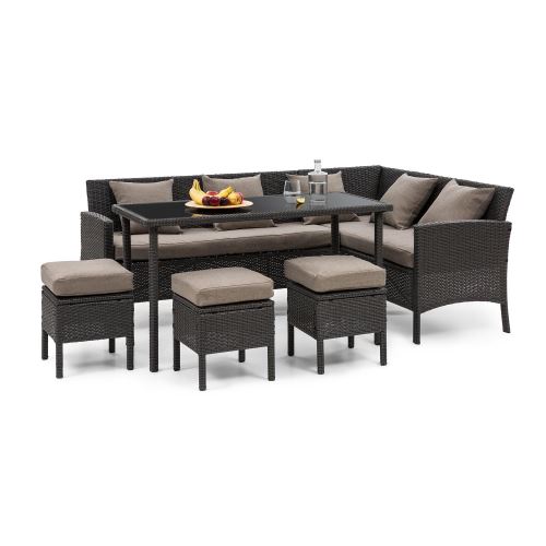Blumfeldt Titania Dining Lounge Salon de jardin cozy 7 personnes - canapé , table , 3 tabourets & coussins - noir État correct Blumfeldt reconditionné disponible sur Fnac