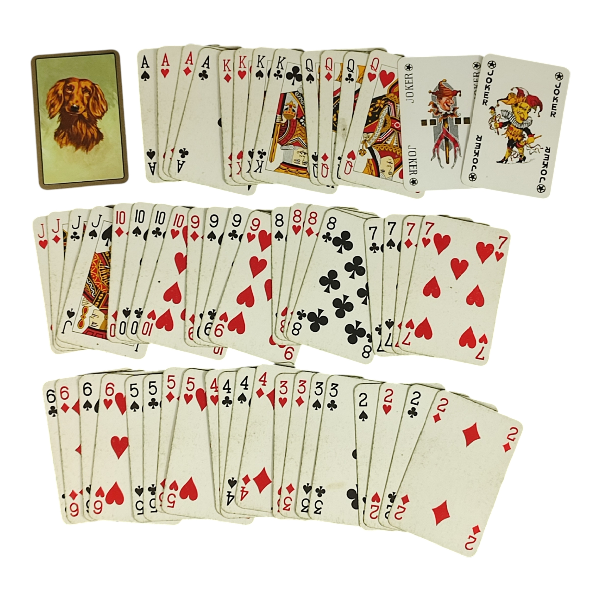 Voir photo 10 de Boîte avec 2 jeux de cartes vintage - Playing cards PERMANACE - Revêtement plastique extrême - Dos de carte à tête de chien - Complet Boîte avec 2 jeux de cartes vintage - Playing cards PERMANACE - Revêtement plastique extrême - Dos de carte à tête de chien - Complet État correct reconditionné photo 10