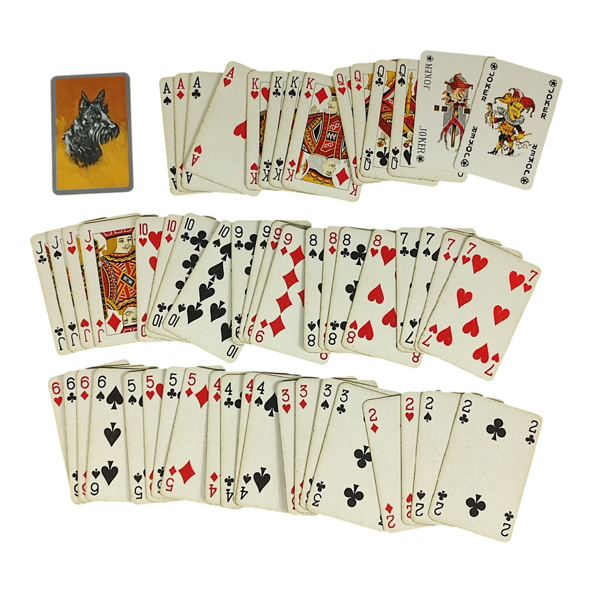Voir photo 9 de Boîte avec 2 jeux de cartes vintage - Playing cards PERMANACE - Revêtement plastique extrême - Dos de carte à tête de chien - Complet Boîte avec 2 jeux de cartes vintage - Playing cards PERMANACE - Revêtement plastique extrême - Dos de carte à tête de chien - Complet État correct reconditionné photo 9