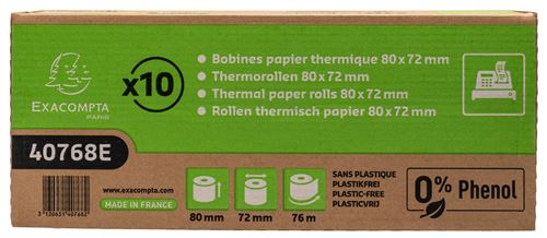 Boîte de 10 bobines papier thermique Exacompta 80 x 72 mm Blanc État correct Exacompta reconditionné disponible sur Fnac