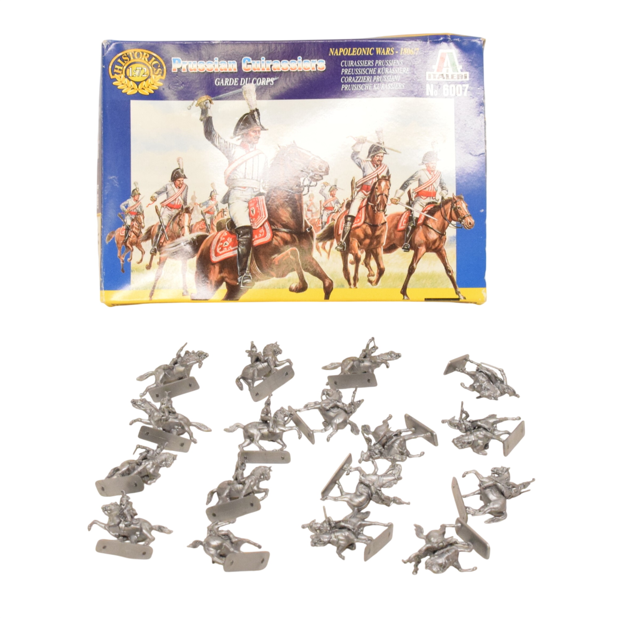Boite de dix-sept cavaliers cuirassiers Prussiens au 1:72 par ITALERI État correct - 10,00 € Boite de dix-sept cavaliers cuirassiers Prussiens au 1:72 par ITALERI État correct reconditionné disponible sur Label Emmaüs