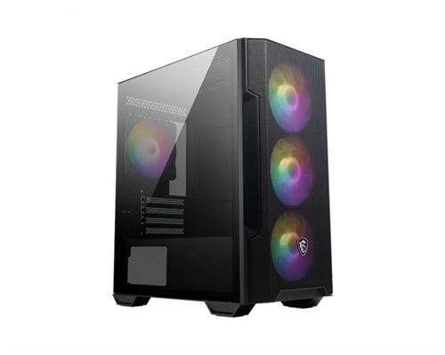 Boîtier PC gaming MSI MAG FORGE M100R moyen tour noir ARGB avec panneau latéral verre trempé État correct MSI reconditionné disponible sur Fnac