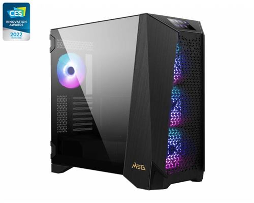 Boîtier PC gaming MSI MEG PROSPECT 700R moyen tour noir ARGB avec panneau latéral verre trempé État correct MSI reconditionné disponible sur Fnac