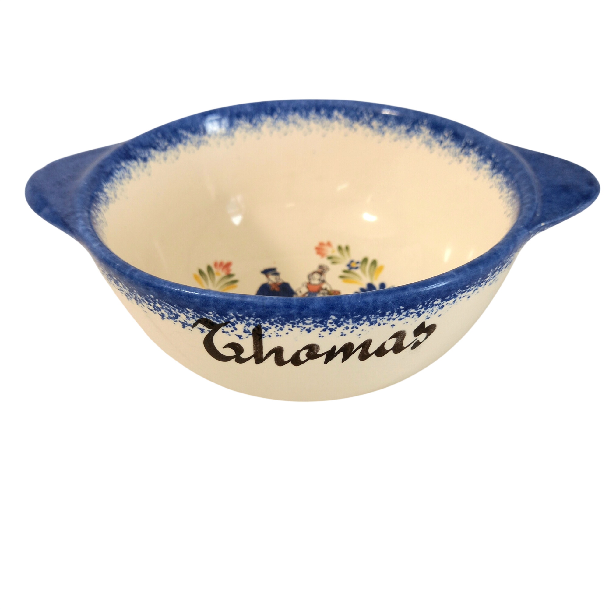 Bol à oreilles en faïence, avec prénom ("Thomas"), de marque Lunéville (art régional) Bon état - 15,00 € Bol à oreilles en faïence, avec prénom ("Thomas"), de marque Lunéville (art régional) Bon état reconditionné disponible sur Label Emmaüs