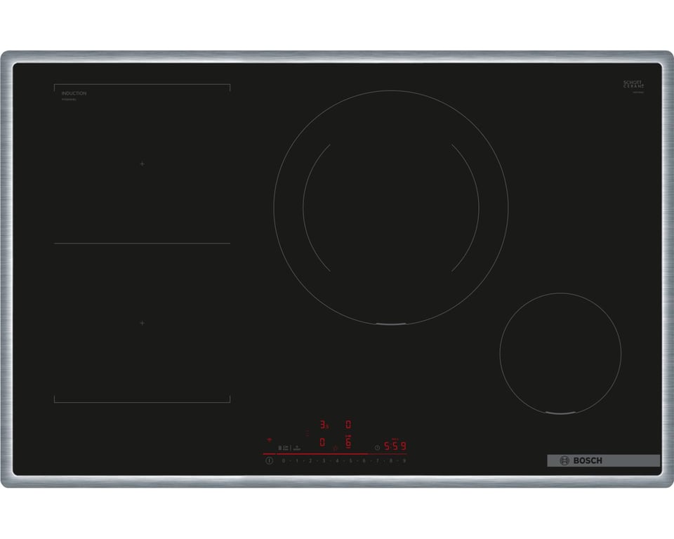 Bosch Serie 6 PVS845HB1E Table de cuisson à induction encastrable 80 cm 4 feux Noir - Excellent état Parfait état Bosch reconditionné disponible sur Pixmania