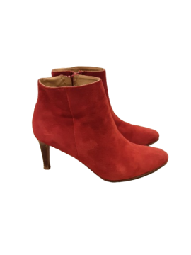 Bottine talon cuir velours rouge MINELLI T.39 de seconde main - 30,00 € Bottine talon cuir velours rouge MINELLI T.39 de seconde main reconditionné disponible sur Claquettes Market
