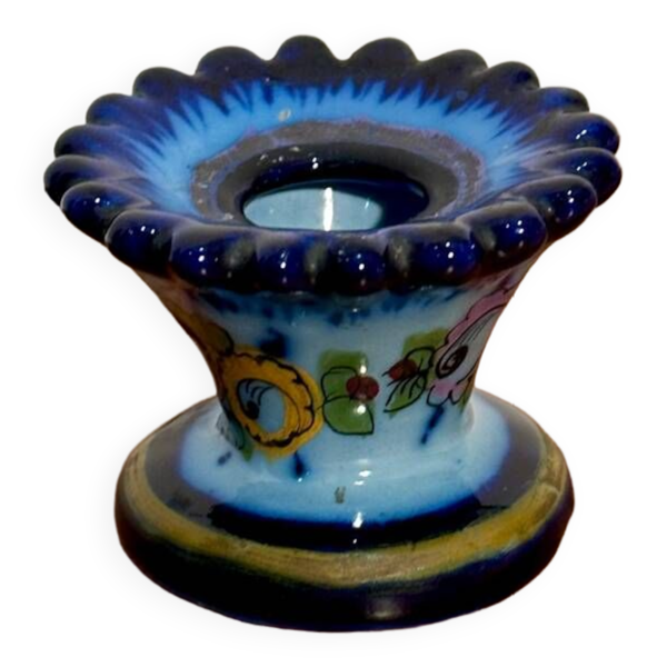 Bougeoir en céramique bleu et doré Bon état reconditionné (offre indisponible)