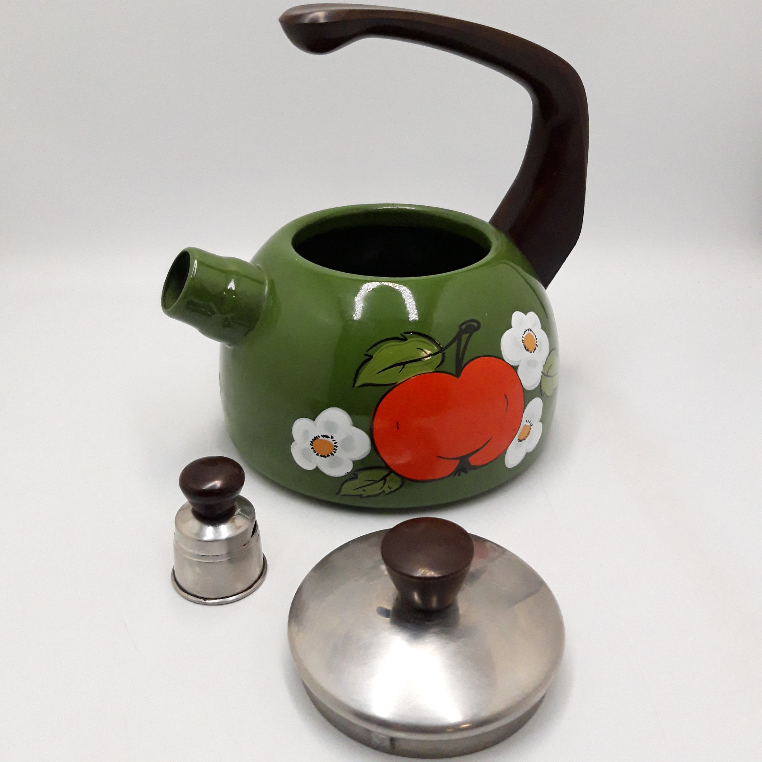 Voir photo 2 de Bouilloire Vintage avec plaque de cuisson. Vert avec tomate rouge et décoration florale. Bouilloire Vintage avec plaque de cuisson. Vert avec tomate rouge et décoration florale. Bon état reconditionné photo 2