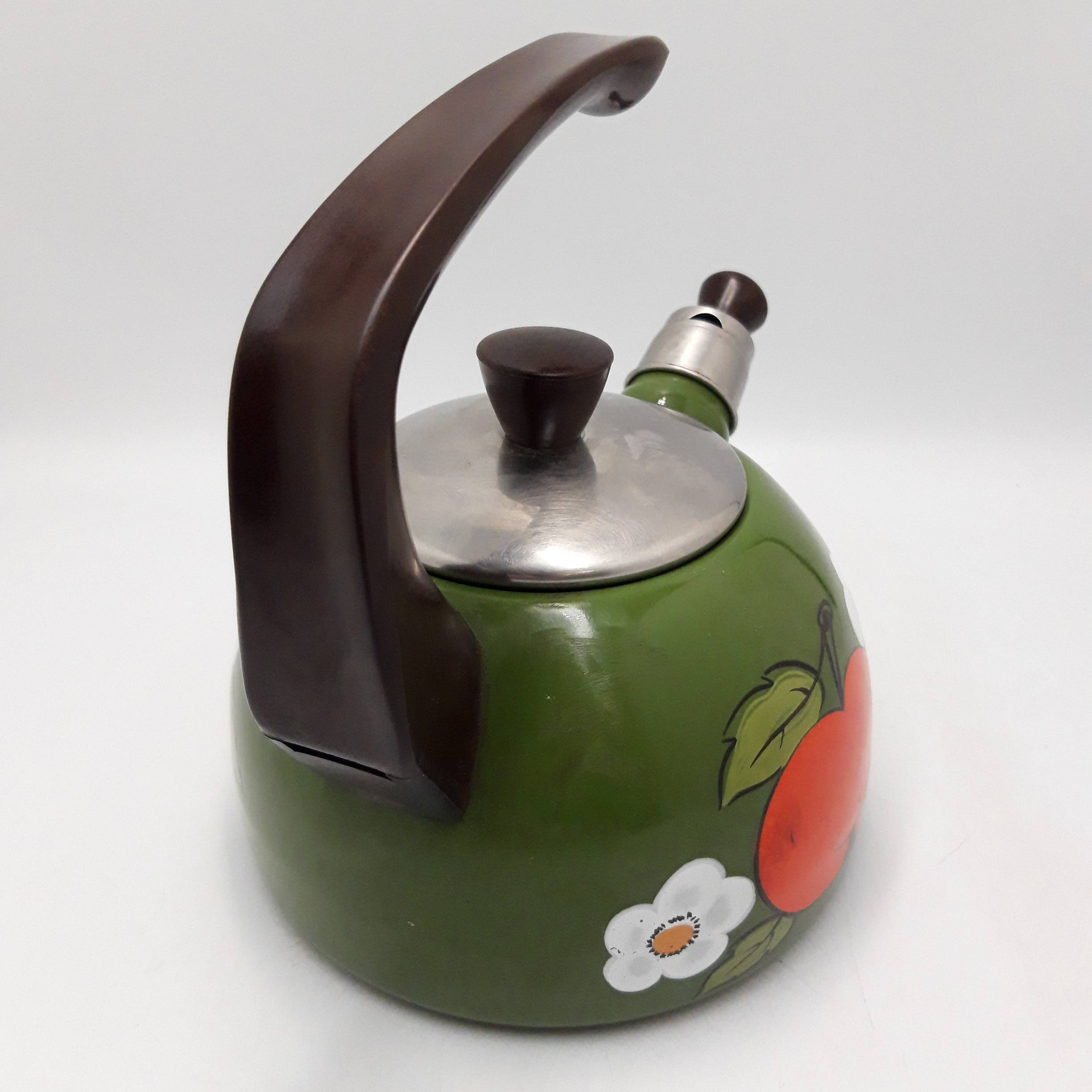Voir photo 4 de Bouilloire Vintage avec plaque de cuisson. Vert avec tomate rouge et décoration florale. Bouilloire Vintage avec plaque de cuisson. Vert avec tomate rouge et décoration florale. Bon état reconditionné photo 4