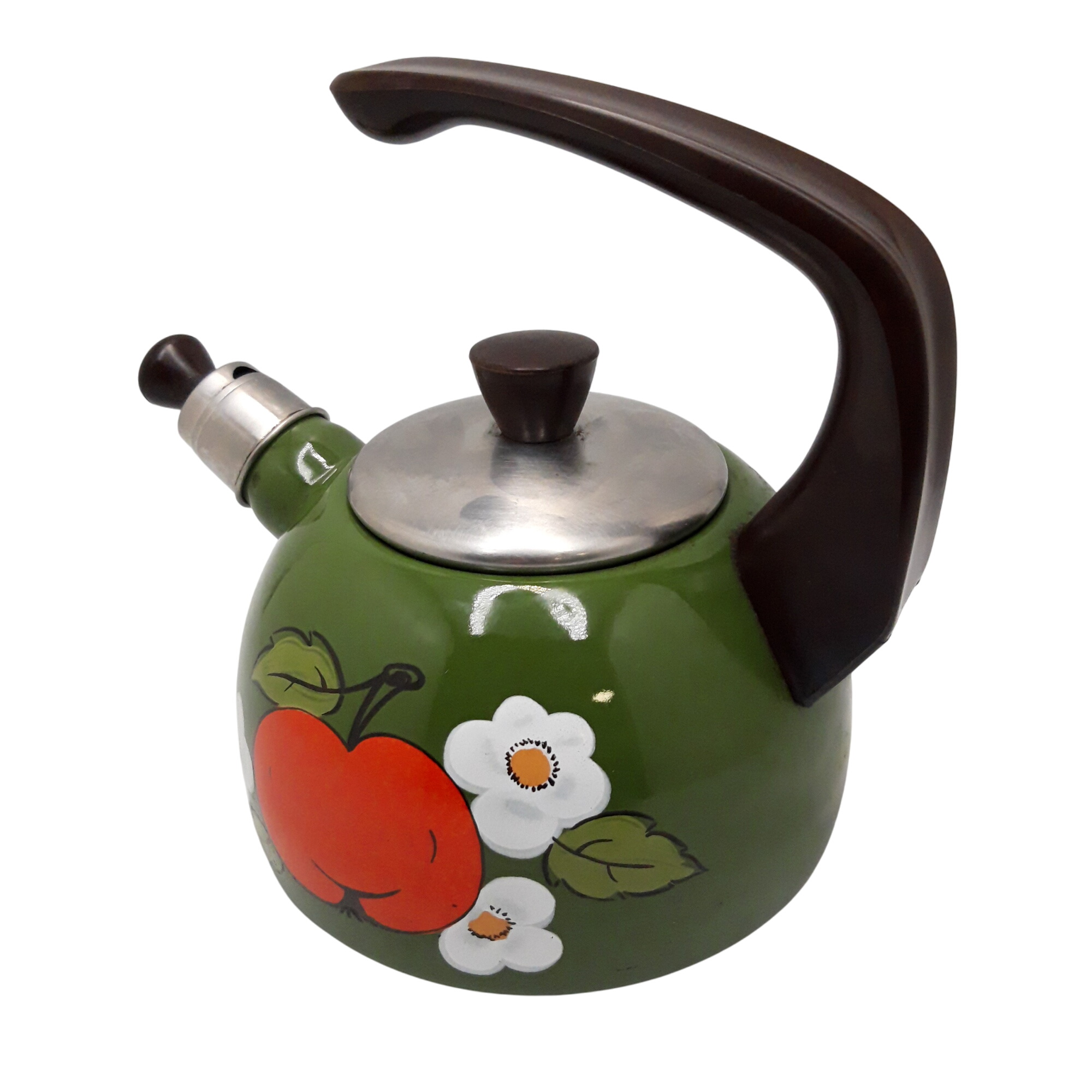 Bouilloire Vintage avec plaque de cuisson. Vert avec tomate rouge et décoration florale. Bon état - 51,00 € Bouilloire Vintage avec plaque de cuisson. Vert avec tomate rouge et décoration florale. Bon état reconditionné disponible sur Label Emmaüs