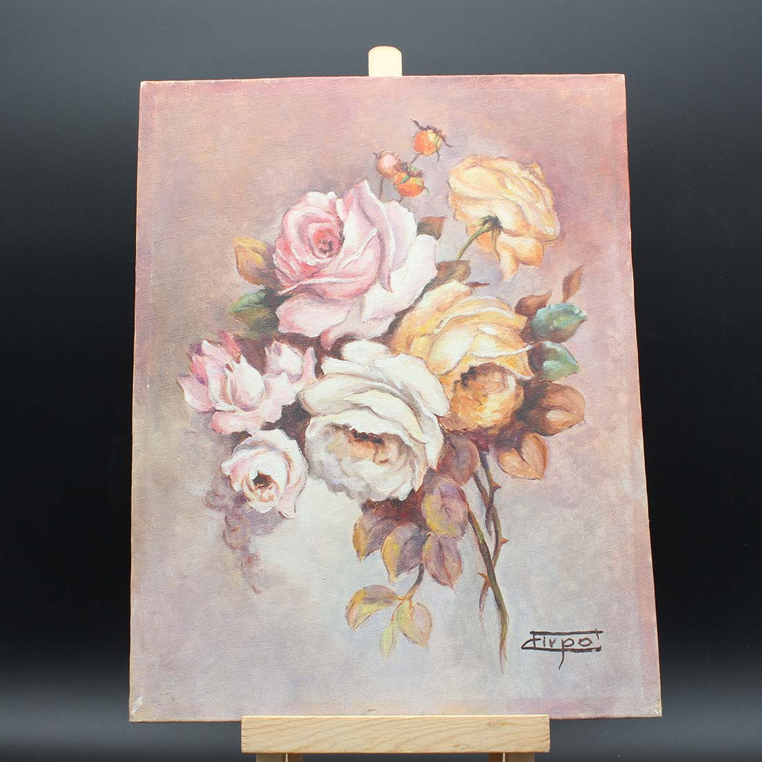 Voir photo 2 de "Bouquet de fleurs" huile sur toile "Bouquet de fleurs" huile sur toile Bon état reconditionné photo 2