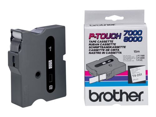Brother TX251 - Noir sur blanc - Rouleau (2,4 cm) ruban laminé - pour P-Touch PT-30, PT-7000, PT-8000, PT-PC État correct Brother reconditionné disponible sur Fnac