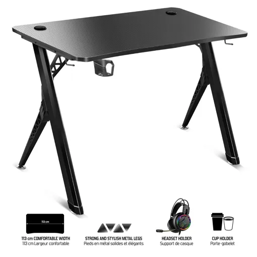 Bureau Gaming Headquarter 200 - Design Futuriste - 4 Pieds Réglables - Effet Carbone - Plateau Xl... Bon état reconditionné disponible sur Rakuten