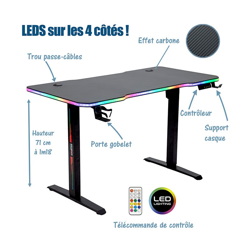 Bureau Gaming Led Motorise Amstrad Ams-desk120t Noir Bon état - 189,98 € Bureau Gaming Led Motorise Amstrad Ams-desk120t Noir Bon état reconditionné disponible sur Electro Depot