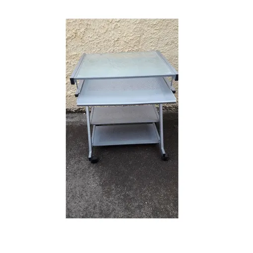 Bureau Meuble Table Metallic 4 Plateaux Tablette 4 Roues Frein Pour Micro Informatic Roulant Dessus En Verre Clayette Rétractable Amovible Escamotab Structur Fer Métal 77 X 63 X 53 Cm Démontabl Solide Bon état reconditionné disponible sur Rakuten