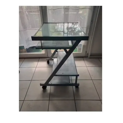 bureau table 4 plateaux tablette 4 roues frein bureau meuble table micro informatic roulant dessus verre clayette rétractable amovible escamotab Structur fer métal 77x 63x53 cm démontabl solide Bon état reconditionné disponible sur Rakuten