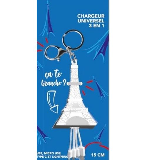 Câble téléphone portable Yello koko multi-connecteur Tour Eiffel vers USB-C/Micro-USB/Lightning Blanc État correct N/A reconditionné disponible sur Fnac