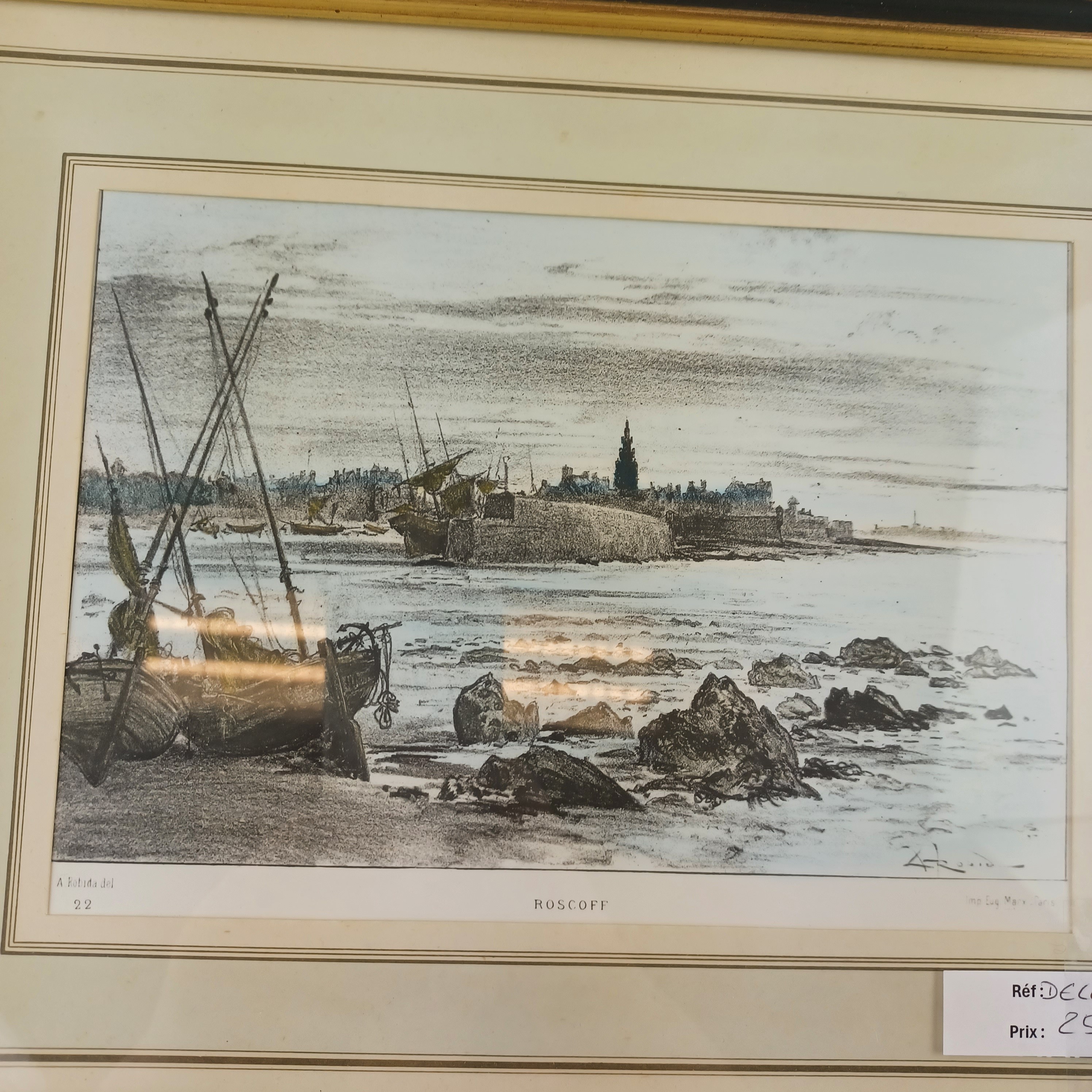 Voir photo 2 de Cadre d'un dessin au crayon de couleur de Roscoff, le port de 27x33 cm Cadre d'un dessin au crayon de couleur de Roscoff, le port de 27x33 cm Très bon état reconditionné photo 2