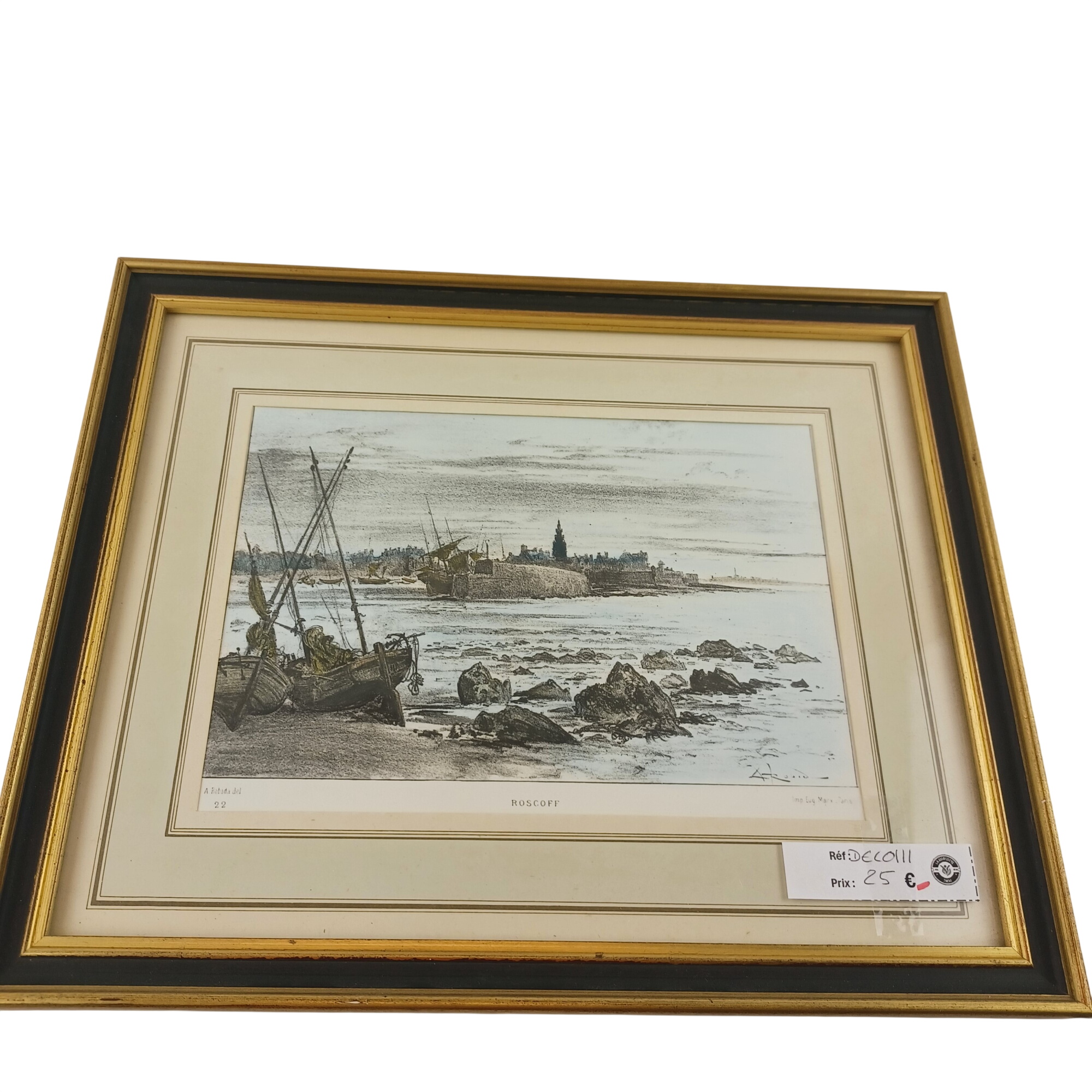 Cadre d'un dessin au crayon de couleur de Roscoff, le port de 27x33 cm Très bon état - 25,00 € Cadre d'un dessin au crayon de couleur de Roscoff, le port de 27x33 cm Très bon état reconditionné disponible sur Label Emmaüs