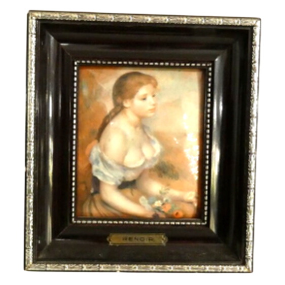 Cadre Email Helca reproduction "Jeune fille aux fleurs" par Auguste Renoir Bon état - 15,00 € Cadre Email Helca reproduction "Jeune fille aux fleurs" par Auguste Renoir Bon état reconditionné disponible sur Label Emmaüs